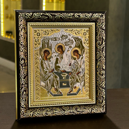 Икона «Троица», малая, никель, золото (190х165х20 мм)