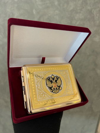 Портсигар «Герб РФ» с эмалью