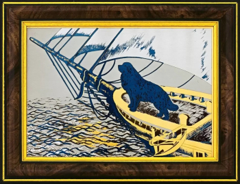 Гравюра "Собака на шхуне" в раме, (150*210)