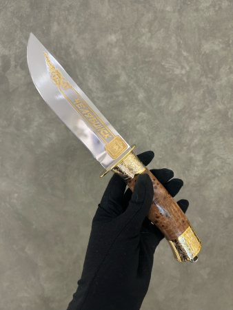 Нож НС-12 (украшенная ручка) туристический "Танкоград-Челябинск" позолото