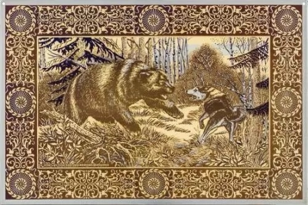 гравюра "Схватка с медведем" в раме (200*300)