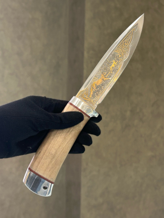 Нож «Фокс-1», 95х18, орех, алюминий, позолота